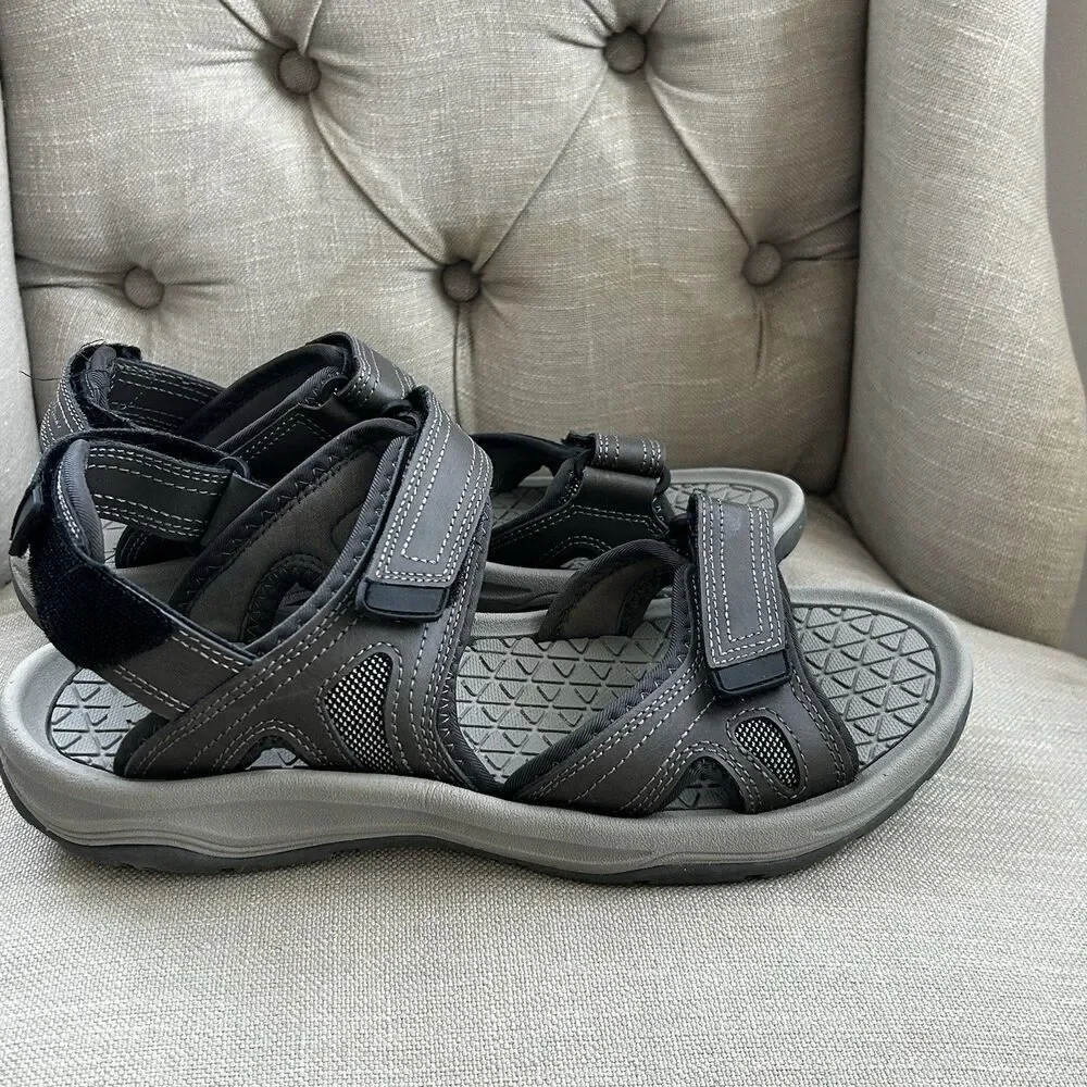 Eddie Bauer Men's Hank Sport River Sandals Size 10 Leather Grey Hike Comfort